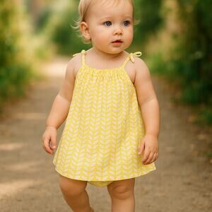 kit + lili Girls Dress Size 12-18 Mo Yellow White‎ Leaf Print Bloomers NEW